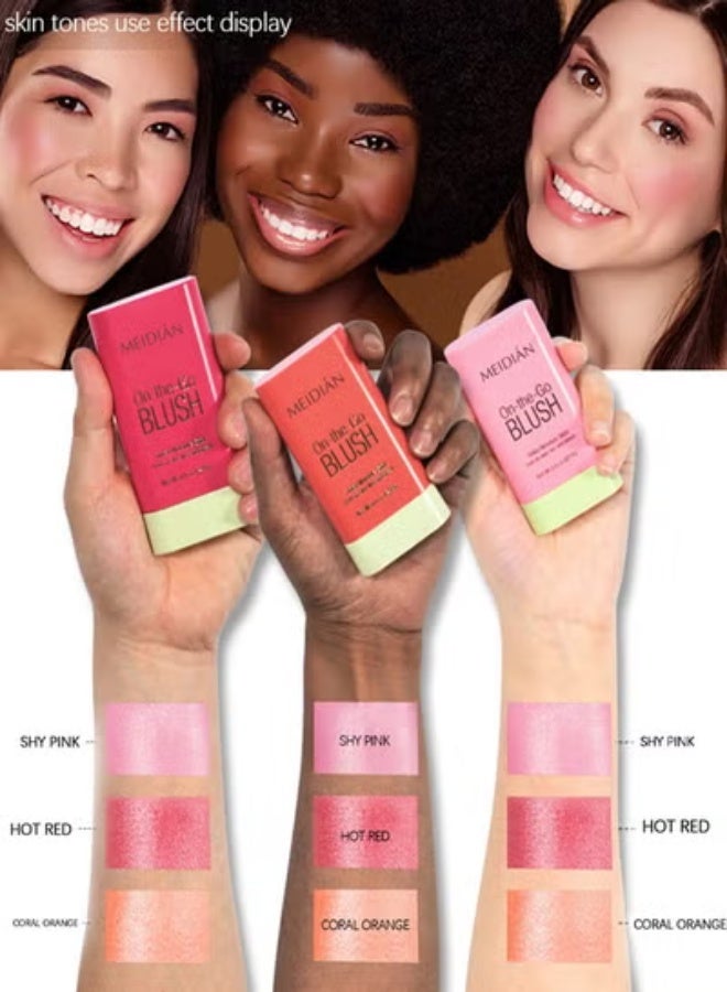 Meidián Blush Stick, Blush Cream for Cheeks Eyes Lips,Blush in Natural with Waterproof Sweat-Resistant, Tinted Solid Stick with Long Lasting, Nude Makeup Multi-Use Color Stick Creamy Blush, Hot Red - Image 5